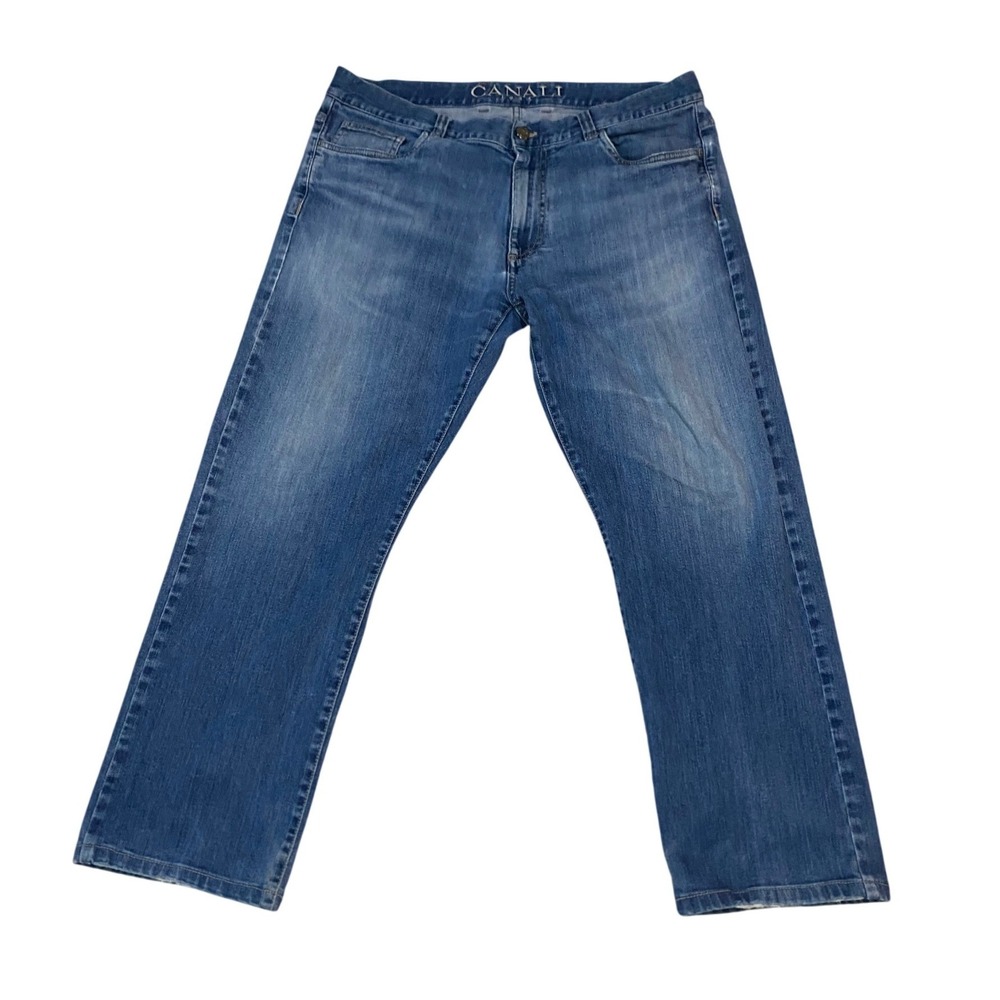 Canali 1934 Mens Blue Straight Leg Jeans Made in Italy Sz 56 IT US 40 Distressed